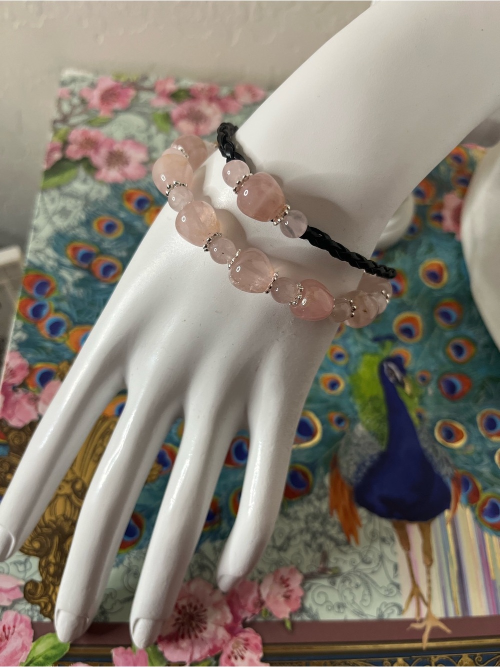 Genuine Rose Quartz Bracelet Set | Matching Braided Cord & Gemstone Bracelets